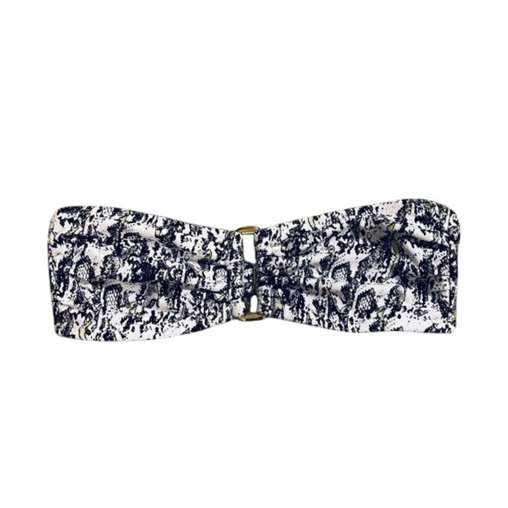 Kirra Snakeskin Print Bandeau Bikini Top Black White XS Gold Ring Detail